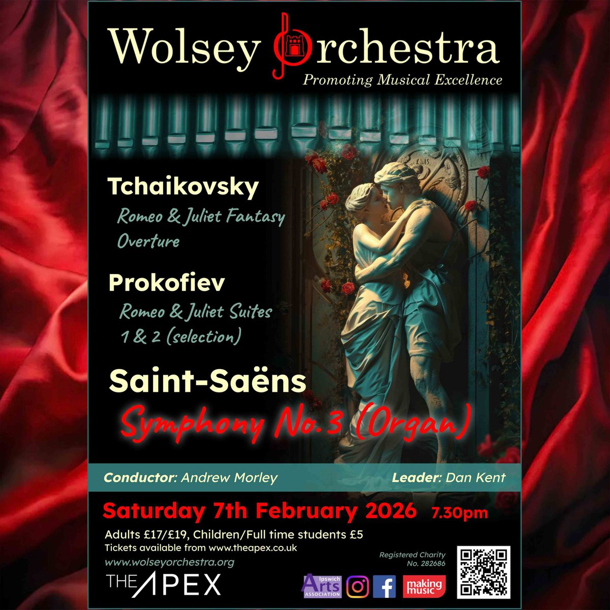 wolseyorch72's tweet photo. One week until our gorgeous concert on Saturday 7 February. Stalls/lower balcony sold out - upper balcony tickets are selling fast. Don't delay, book today! Treat yourself and loved ones to glorious music directed by stunning conductor, Andrew Morley, in superb The Apex 💘🎶🎁🎟 https://t.co/f6Dw3r1V9x