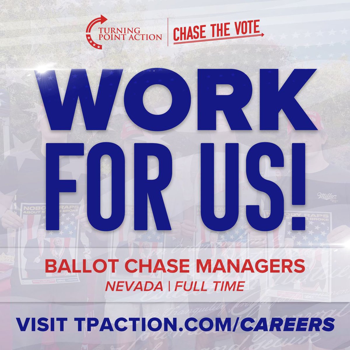 Travis_Linsday's tweet image. Big opportunity in Nevada! We’re expanding Chase The Vote and need strong managers to lead the charge, train teams, chase ballots, and drive real wins. If you’re a proven leader ready to save Nevada, let’s talk.