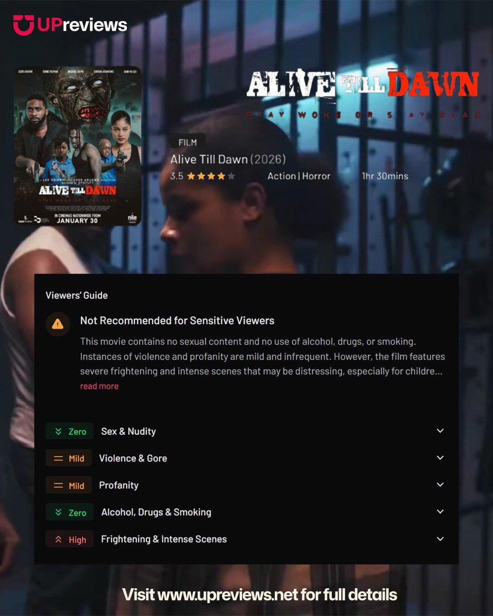 upreviews_'s tweet photo. 🎬 First review of Alive Till Dawn is in!

See what viewers are saying &amp; check the Viewers’ Guide for intensity, scares, and content insights.

Make smarter movie choices with https://t.co/Z17kETbWCG

#AliveTillDawn #MovieReviews #UPreviews #ViewersGuide #SmartMovieChoices https://t.co/UWeFcHd4Vz