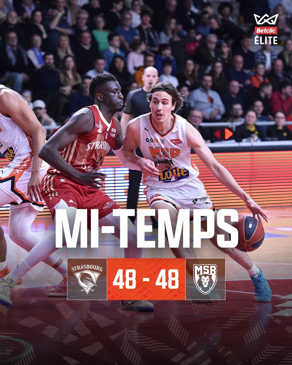 ⏰ Mi-temps

Score de parité à la pause 😤 Les gars ont su revenir petit à petit dans le match face à cette talentueuse équipe de Strasbourg. 

Bastien Grasshoff a montré tout son talent dans cette première période avec 10 pts et meilleur marqueur de l'équipe 👀

#GoMSB 🦁