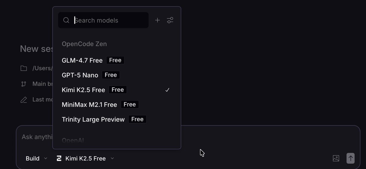 Bir tarafta token harcatmak için en büyük yapay zeka şirketleri tarafından pohpohlanan AI asistan projeleri, diğer tarafta en kaliteli açık kaynak modellerini ücretsiz kullanıma açan açık kaynak OpenCode.

GLM 4.7 ve Kimi K2,5 modelleri ne yazdığını bilen bir yazılımcının elinde