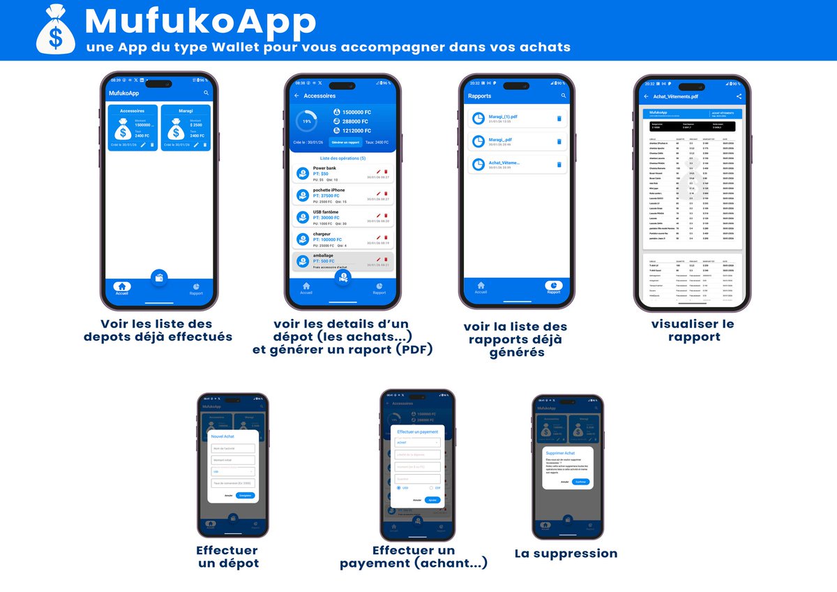CallisteM92422's tweet photo. Je viens de réaliser une app #MufukoApp l'app de porte-monnaie qui vous assister dans les activités d'achats. Donnez à l'App votre bidget, Enregistrez vos achats et tous ses frais accessoires et l'App s'occupe des calculs et la rédaction de rapports d'achat. 
#Kotlin_Compose https://t.co/qNYN043wEp