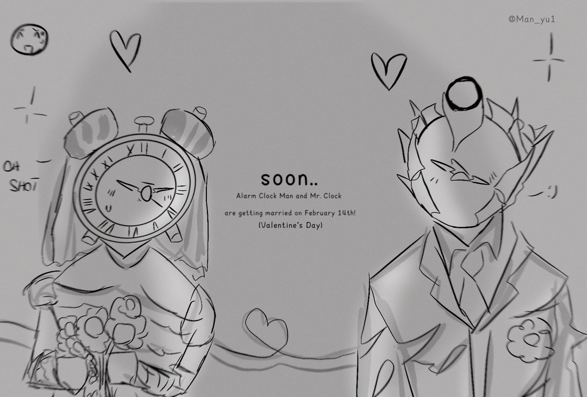 Man_yu1's tweet image. Soon.
Mr. Clock and Alarm Clock Man are getting married in the next few days (I'll draw it)
Valentine's Day.
#SKIBIDITOILETMULTIVERSE #DOMSTUDIO #ValentinesDay2026 💌