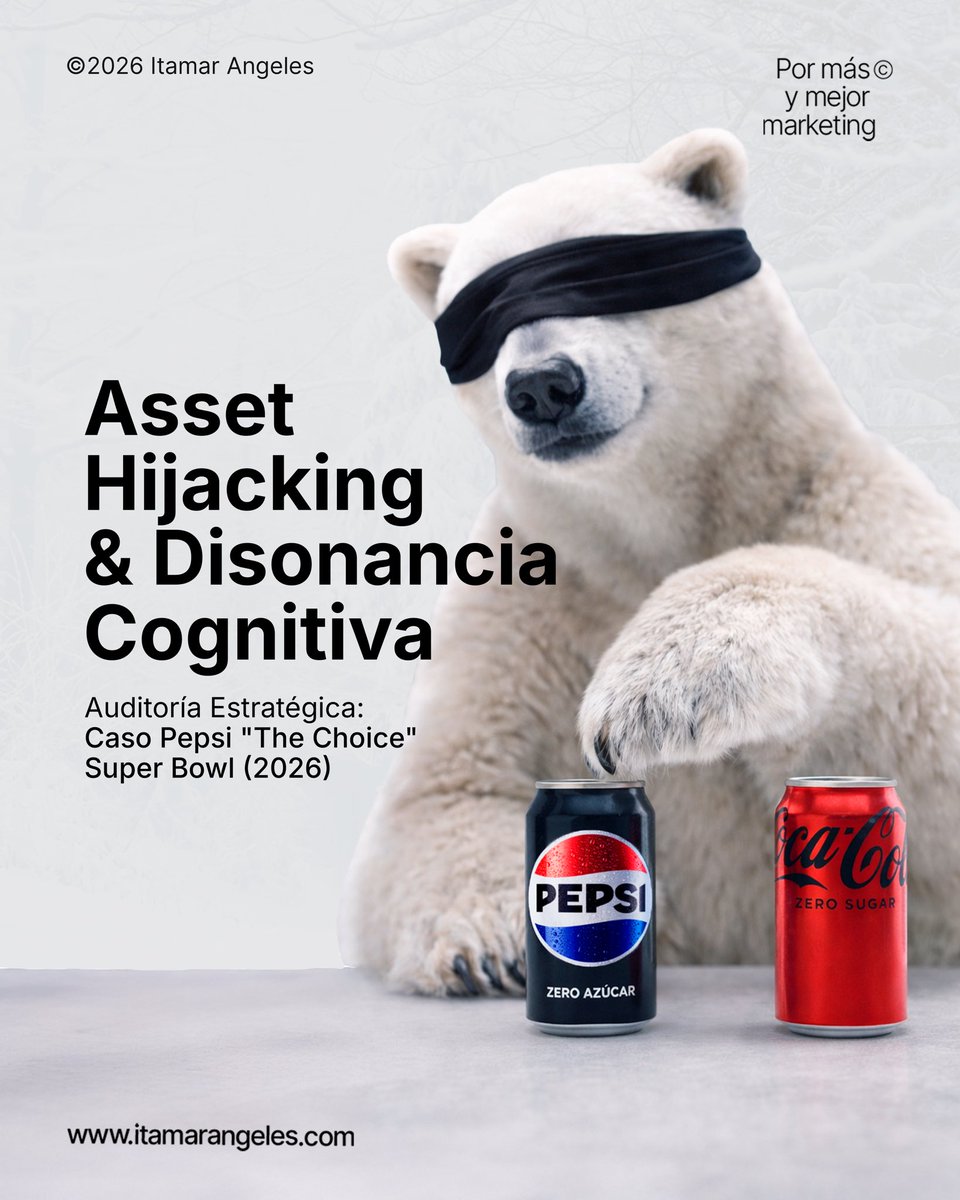 itamarangeles's tweet photo. Pepsi acaba de ejecutar un manual de Guerra Asimétrica en la #SuperBowlLX. ¿Cómo apropiarse de 100 años de Brand Equity ajeno en 30s? Abro hilo sobre el caso "The Choice". 🧵👇 https://t.co/uV716nAIia