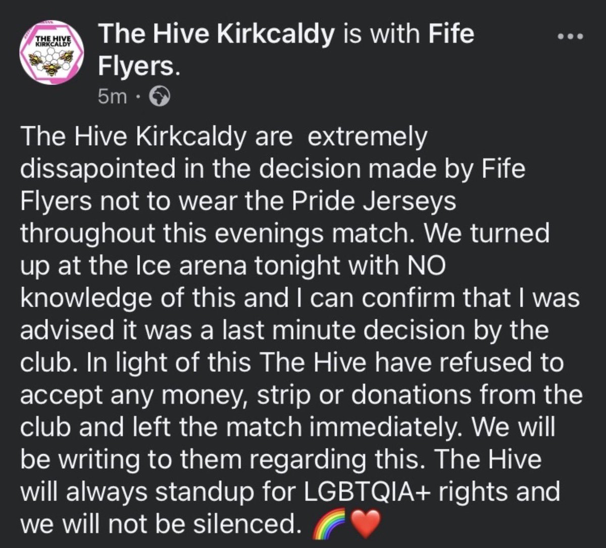 draculastolarz's tweet photo. I’m actually in shock, the audacity to market it as a pride night, announce a PRIDE HOME JERSEY, post throwback photos then go ‘hmm actually we are gonna do it for 20 mins’, WITHOUT TELLING THE CHARITY YOURE DONATING TOO?????? disgusting. https://t.co/JN8cawP6oJ
