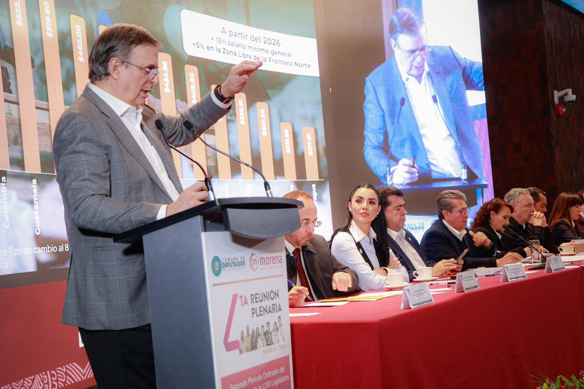 📊 El Secretario de Economía, Marcelo Ebrard <a href="/m_ebrard/">Marcelo Ebrard C.</a> nos acompañó en la 4ta Plenaria del Grupo Parlamentario de Morena. Resaltó que lo más importante de su labor, impulsada por la presidenta <a href="/Claudiashein/">Claudia Sheinbaum Pardo</a> , es la reducción de la pobreza: para eso trabajamos. Hoy hay avances