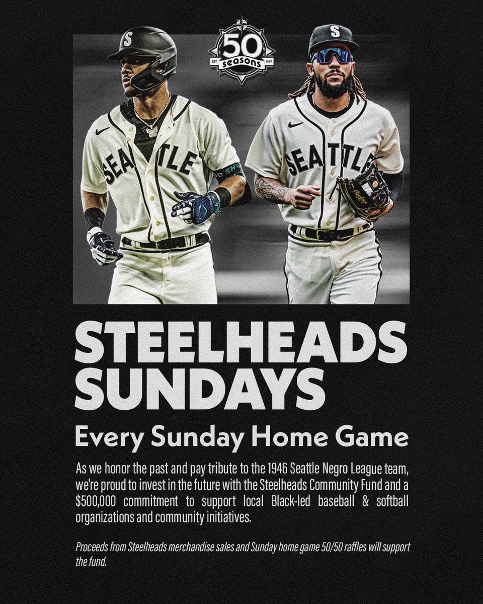 Introducing Steelheads Sundays!

New in 2026, we’ll be honoring the 1946 Seattle Negro League team by wearing our Seattle Steelheads uniforms every Sunday home game and committing $500,000 to support local Black-led baseball &amp; softball initiatives.

🔗 atmlb.com/4a5xcPQ