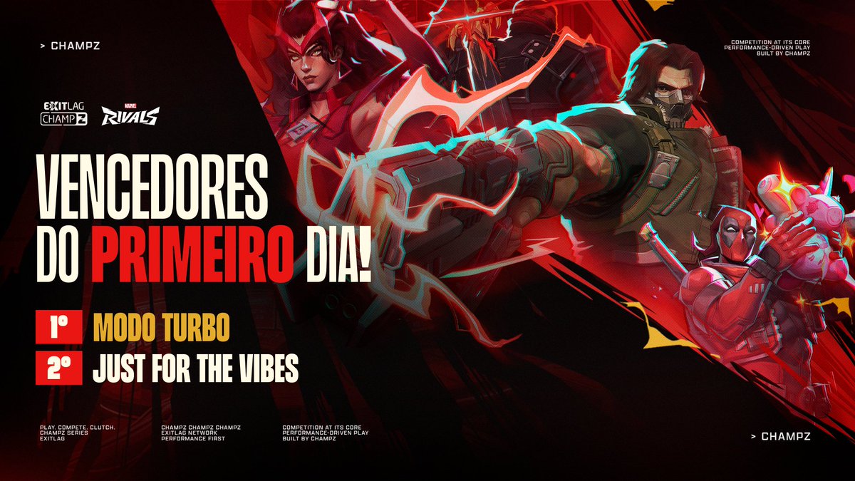 ExitLagBR's tweet photo. 🏆 FIM DO PRIMEIRO DIA DE #ExitLagChampZ de Marvel Rivals!

Parabéns aos classificados 🥳 https://t.co/V6jGClhi8V