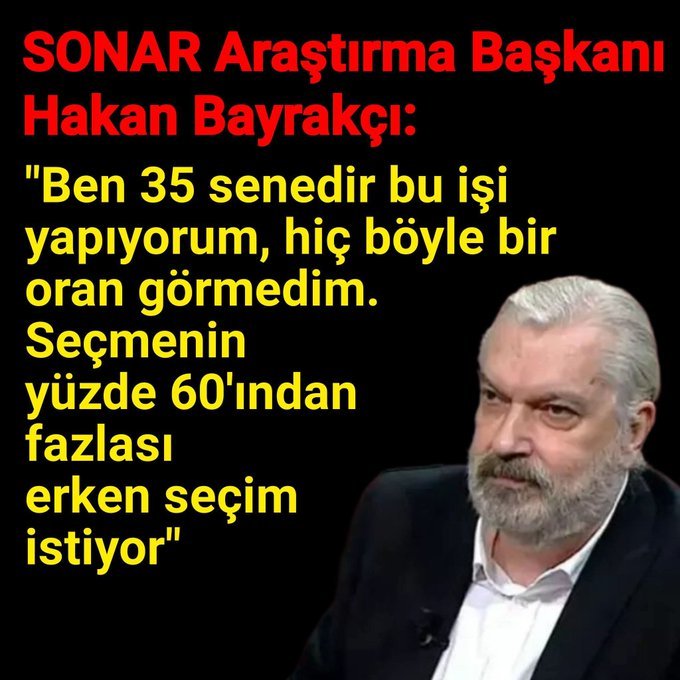 Sn <a href="/RTErdogan/">Recep Tayyip Erdoğan</a> kamuoyu yoklamalarını,anketleri önemsediğinizi biliyoruz

Ben bir EMEKLİ SEÇMENİM

Ben ve benim gibi düşünen seçmenlerin %60 'ı da ERKEN SEÇİM istiyor

Sizde çok iyi biliyorsunuz bu sefer
#SandıktaSonSözEmeklinin
#SonSöz5000Kısminin olacak📌

<a href="/Akparti/">AK Parti</a> <a href="/memetsimsek/">Mehmet Simsek</a>