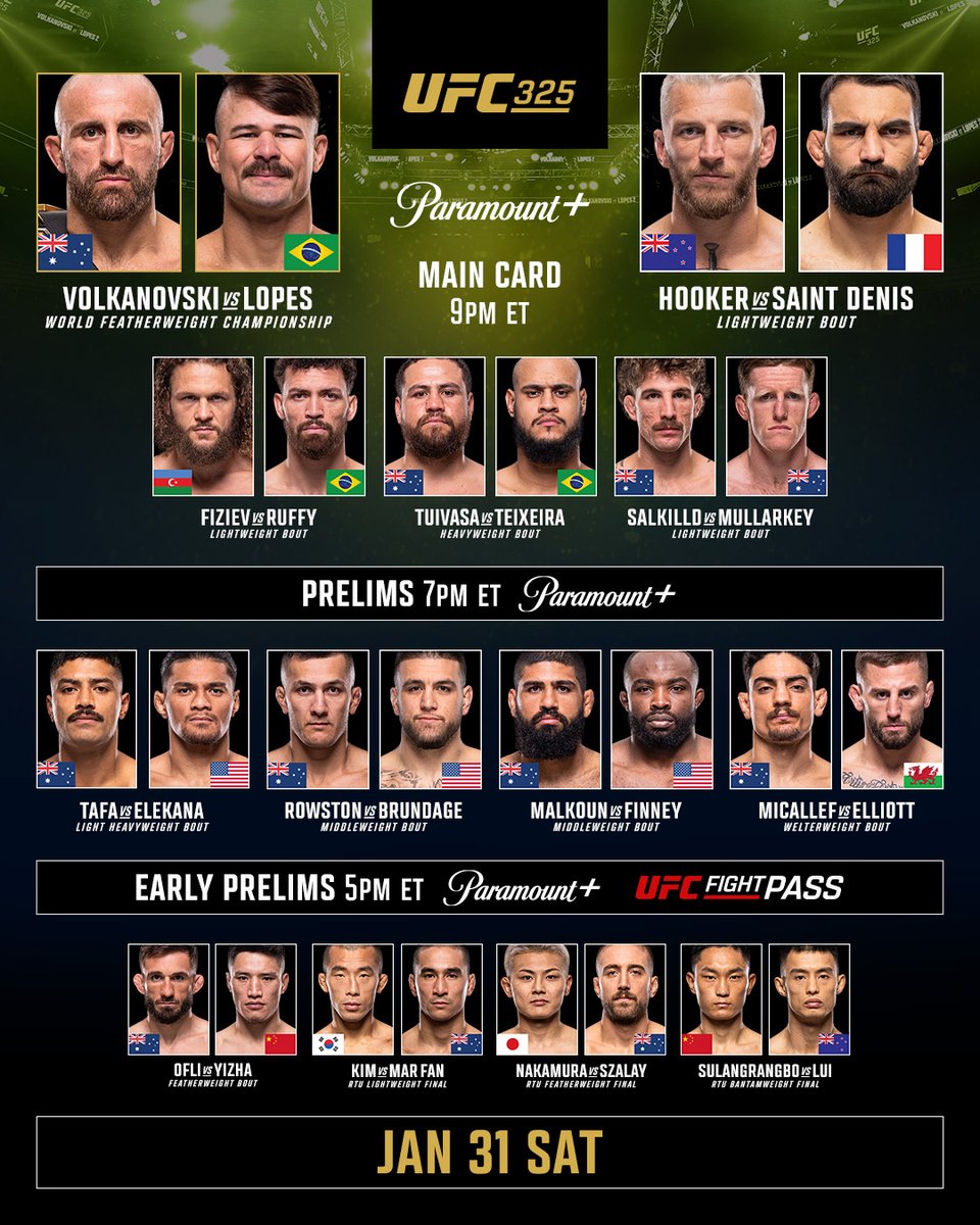 danawhite's tweet image. #UFC325 early prelims are LIVE in 30 minutes on @paramountplus!