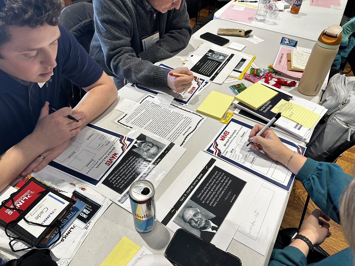 KSDEtchrleaders's tweet photo. High Five ✋ Hustle session using the W.A.V.E.S. analysis technique with @historyed Spotlight Educator Jasmine Medina at the LINKS grant workshop. #KSHGSS @KCHEKansas @CaseyMMeier @NHTOYMc https://t.co/ggXEHjobqR