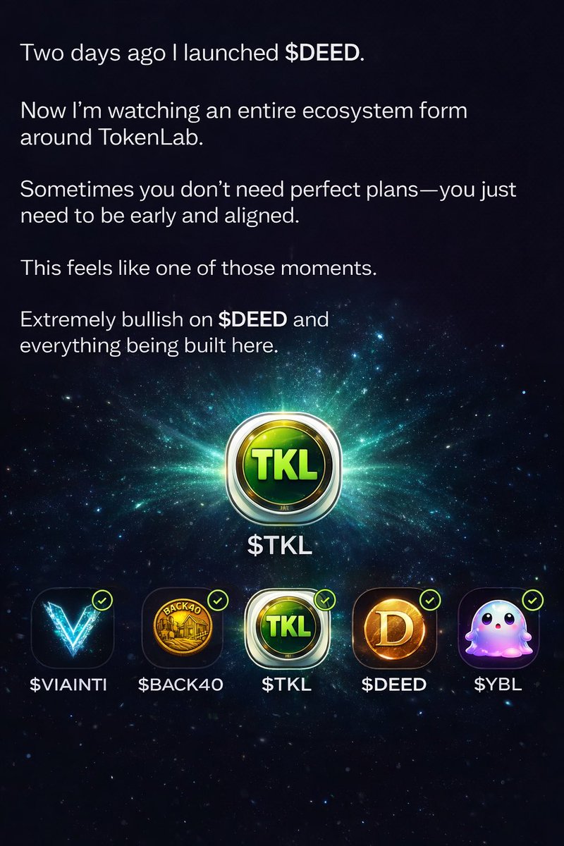DEED_DAO's tweet photo. Two days ago I launched $DEED.
Now I’m watching an entire ecosystem form around #TokenLab.

Sometimes you don’t need perfect plans — you just need to be early and aligned.
This feels like one of those moments.

Extremely bullish on $DEED and everything being built here.

$DEED $VIAINTI $TKL @viaintisol 

ca: 3LE4xRojiFAn5Qq3rhQQdABk6n7vuGMDgAaBnjcfytkL