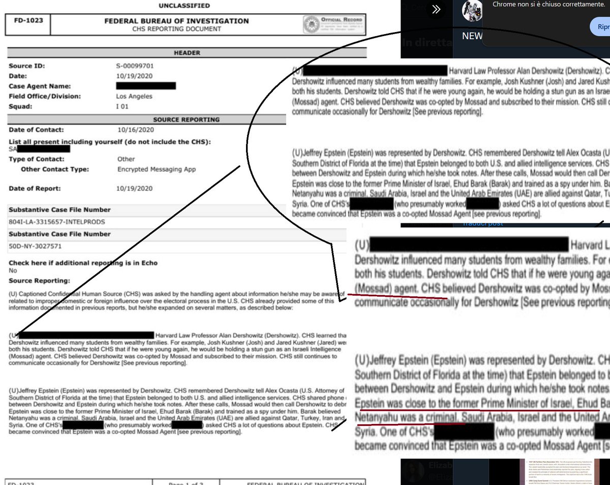 Qui un file dell'FBI che dice che Epstein comunicava con il Mossad tramite il famoso prof di Harvard, Dershowitz, prof del marito della figlia di Trump, Jared Kushner che ora gestisce Gaza per gli USA. Il file dell'FBI dice che Epstein è legato al primo ministro Ehud Barak di
