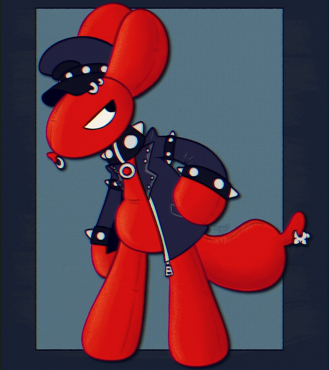 Balloon dog with a dangerous sense of fashion