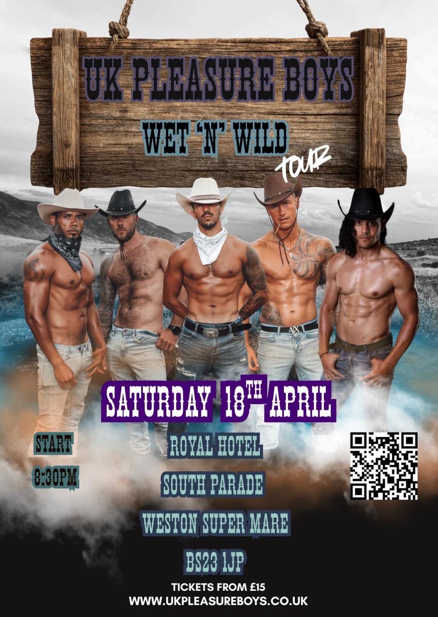 Come join us in #WESTONSUPERMARE
for the WET “N” WILD TOUR on SATURDAY 18th APRIL
<a href="/UKPleasureBoys/">UK Pleasure Boys</a> 
#RoyalHotel