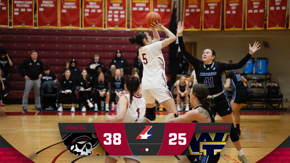 W🏀, The Pirates are sitting in a good halftime position, up on the Statesmen 38-25! Sheridan Curley is 4-4 from deep🤩🏴‍☠️