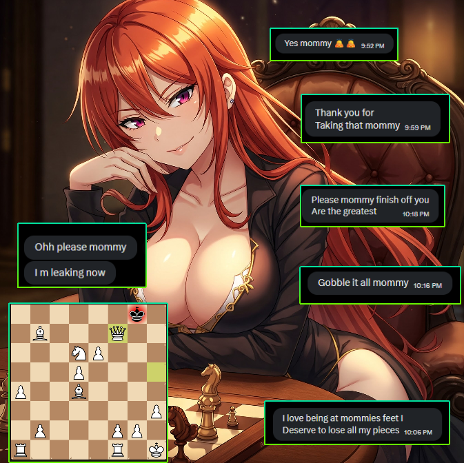 ChessFindmQueen's tweet photo. just another pet who falls under Mommy's control 🤭
sinking deeper while i just take all your pieces 😵‍💫
you want to feel that don't you? 😈
Just come to Mommy's DMs 💋

#findomchess #2dfd #PocketDrain #femdom #chess #findom #chessfindom #paypig #finsub #cryptofindom #techdom https://t.co/YWQw6CweID