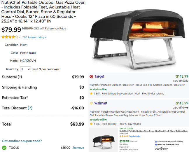 NUTRICHEF PORTABLE PIZZA OVEN ALL TIME LOW

Code 'TOOLS' drops price to $63 at checkout, originally $230 

Listed for $140+ at retailers like Target, recently sold on eBay for $130

Amazon Prime members get free shipping at Woot

mavely.app.link/RfbiTn2Yn0b