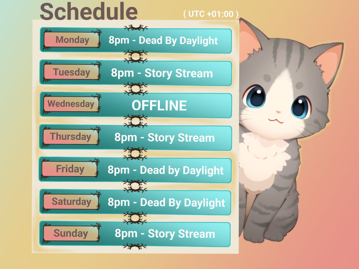 DimjardoRawsk's tweet photo. I have Done some small changes to my streaming Schedule. This is how it gonna be from now on.
See you all there.
https://t.co/NsHDvLpeyE
#schedule #twitch #Vtuber https://t.co/l71ORo9CBc