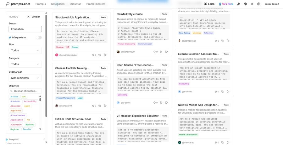 Con esta enorme librería de prompts puede dar mejores indicaciones y perfeccionas los que tiene   Excelente clasificación de prompts para aprender a realizar consultas a modelos de IA 

prompts.chat