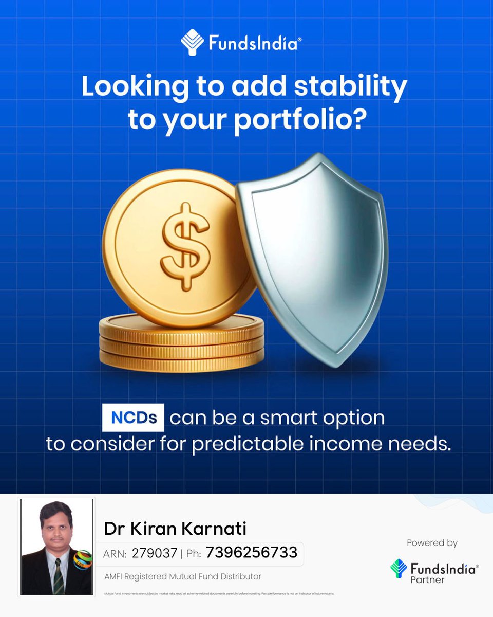 KKarnati73954's tweet image. Build Stability into Your Investments
Looking to reduce volatility while earning predictable income? NCDs may help bring balance to your portfolio. Discover NCD options on FundsIndia.
#NCDs #RegularIncome #FundsIndiaPartner #OneStopSolution Referral link : aws3.link/dqoshm