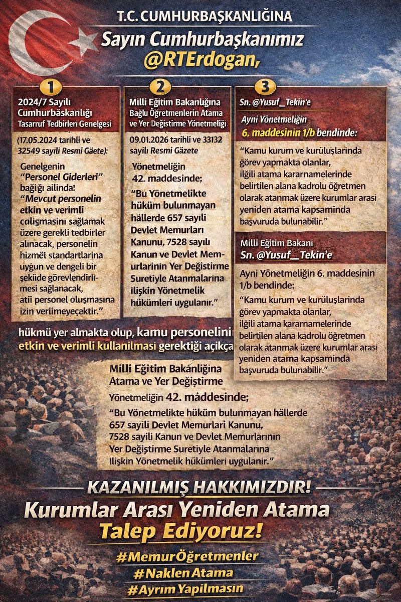 Sn <a href="/RTErdogan/">Recep Tayyip Erdoğan</a> cumhurbaşkanımız;
@abdullahgull @bulentarinch 
@besiratalay @mehmetalisk 
@camilcicek <a href="/omer_celik/">Ömer Çelik</a> 
@mustafasentop <a href="/numankurtulmus0/">Numan Kurtulmuş</a> <a href="/Yusuf__Tekin/">Yusuf Tekin</a>
<a href="/ankarakulisi06/">ANKARA KULİSİ</a> <a href="/talatyavuz29/">Talat YAVUZ</a> <a href="/TalatAtilla/">Talat Atilla</a> <a href="/sdaolgun/">Seda Olgun</a> <a href="/MAKSUTBALMUK/">Maksut BALMUK</a> <a href="/ozankaduker/">Ozan Kadüker</a> <a href="/Mahmut__ozay/">Mahmut özay</a> <a href="/cftcblnt/">Bülent ÇİFTCİ</a>
#Memur #Ögretmen