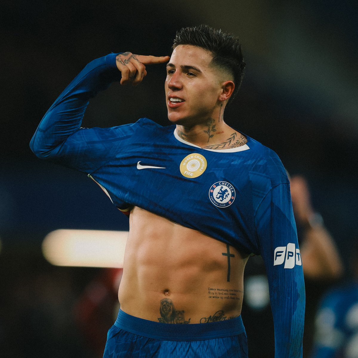 ChelseaFC's tweet photo. Three years to the day that he became a Blue, Enzo Fernandez marked his 150th appearance by scoring the winner in #CHEWHU. 🇦🇷💙 

Read all about his #CFC career so far! ⤵️