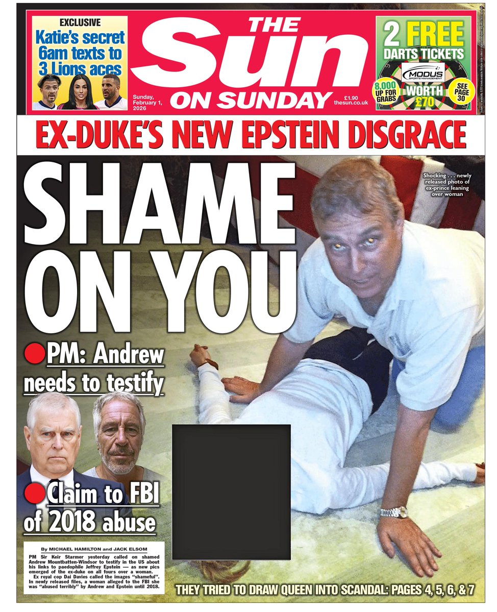 On tomorrow's front page: Shame on you

- PM: Andrew needs to testify
- Claim to FBI of 2018 abuse

thesun.co.uk/news/politics/…