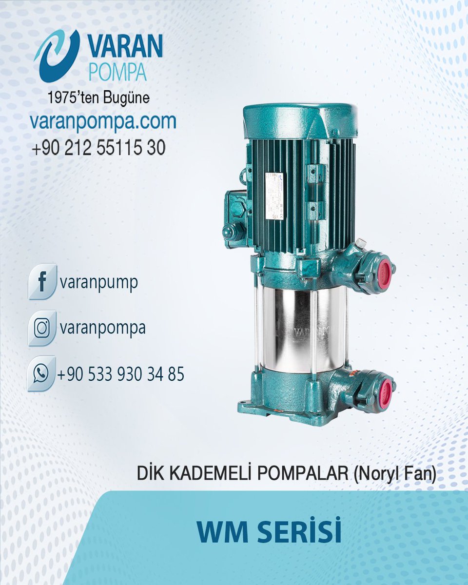 varanpompa's tweet photo. VM Serisi - Dik Milli Kademeli Pompalar (Noryl Çark)
VM Series - Multi-Stages Pumps (Noryl Impeller)
#kademelipompalar #paslanmazpompa #supompasıpompası #endustriyelpompa #tarımpompası #varanpompa https://t.co/Fr5HO7NCE3