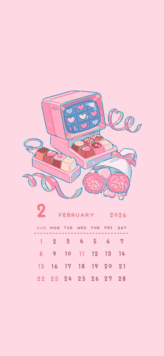「2月のカレンダーを作ってみました 個人利用の範囲内でお使いください #カレンダー」|ヒロコのイラスト