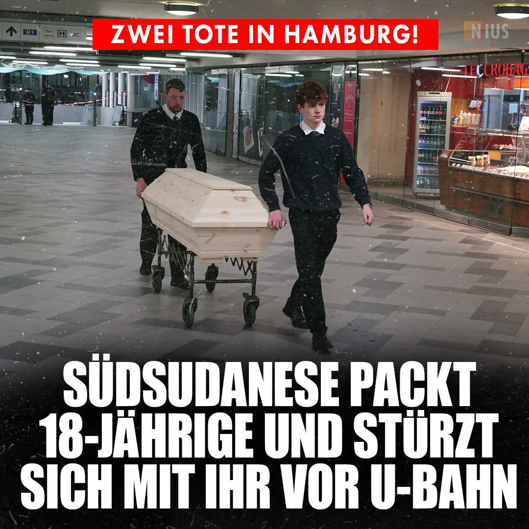 Un inmigrante de Sudán del Sur arrastró a una joven de 18 años delante de un metro en Hamburgo y la lanzó a la vía, a la que él también se arrojó.
El asesino había sido trasladado en avión por el gobierno federal a través de un programa de reasentamiento.
Importamos delincuentes.