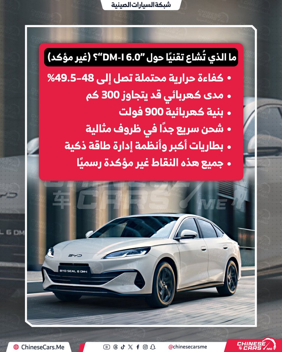 ChineseCarsME's tweet photo. هل تستعد BYD لقفزة هجينة جديدة؟ حقيقة شائعات “DM-i 6.0” وما الذي تغير فعليًا في طرازات 2026

رغم غياب أي تأكيد من BYD، تتداول بعض المنصات الصينية مجموعة مواصفات افتراضية يُقال إنها تمثل قفزة مستقبلية محتملة

اقرأ التفاصيل من خلال موقعنا

#شبكة_السيارات_الصينية 
#byd