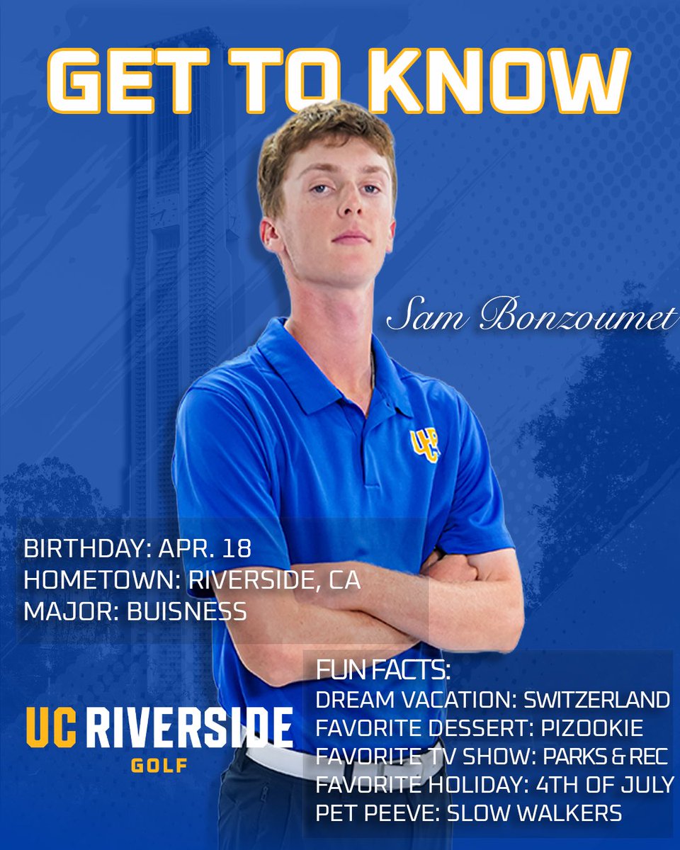 ucrmensgolf's tweet photo. Teeing off on Monday to open Spring play! Take some time to get to know your Highlanders! ⛳️🏌️‍♂️

#GoHighlanders https://t.co/w5UK23Fv6i