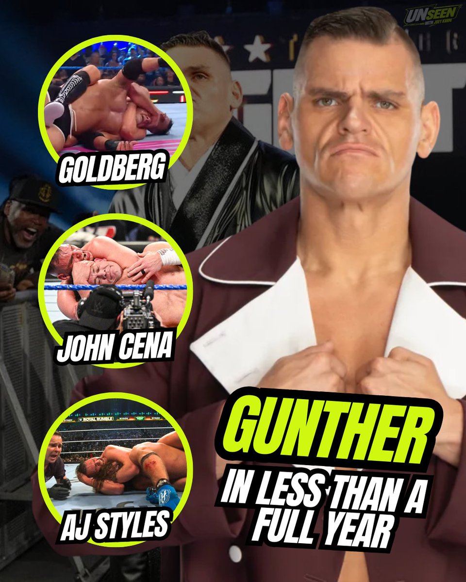 Gunther has now retired Goldberg, John Cena, and AJ Styles in less than a full years time #RoyalRumble