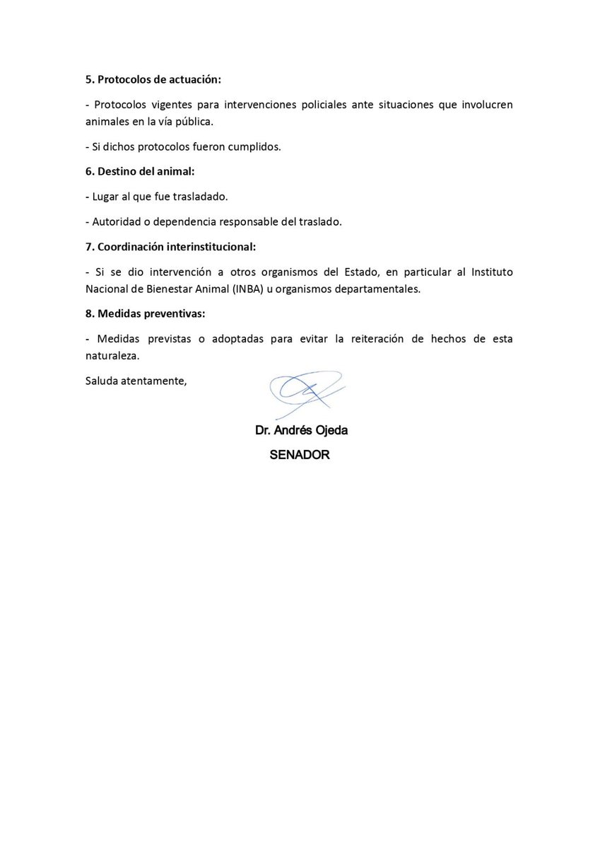 AndresOjedaOk's tweet photo. 🚨 Presentaremos dos pedidos de informes por este hecho ocurrido en Paso de los Toros.

Pedimos explicaciones al Ministerio del Interior y al INBA para conocer:

✔️ Explicación detallada de los hechos
✔️ Si se abrió investigación o sumario administrativo
✔️ Cuales son los protocolos y normas que aplican y si fueron respetados
✔️ Si el animal recibió atención veterinaria
✔️ Qué medidas se tomarán para evitar que esto vuelva a ocurrir

Nos genera indignación y tristeza, el Estado debe dar el ejemplo y actuar con responsabilidad.