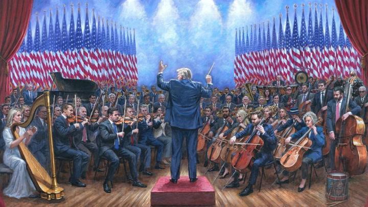 Trump plays MAGA conductor in bizarre new painting with Charlie Kirk in the orchestra independent.co.uk/tv/news/trump-…