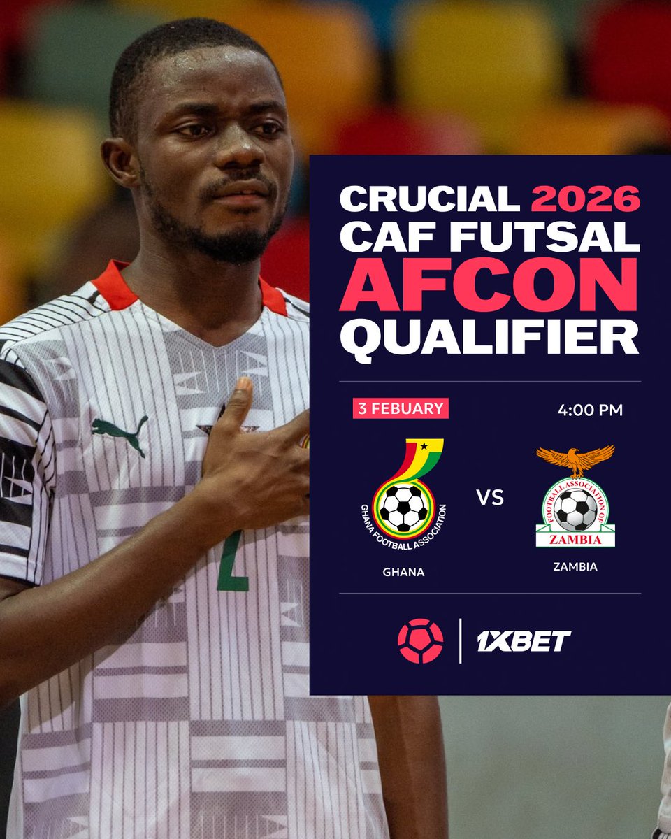 AboutGhFootball's tweet photo. ✅OFFICIAL: Ghana’s national futsal team will take centre stage on February 3 when they lock horns with Zambia in a decisive 2026 CAF Futsal Africa Cup of Nations qualifying match 

🇬🇭 This fixture represents a significant moment for Ghana’s growing futsal programme https://t.co/L7sL9ivDiT