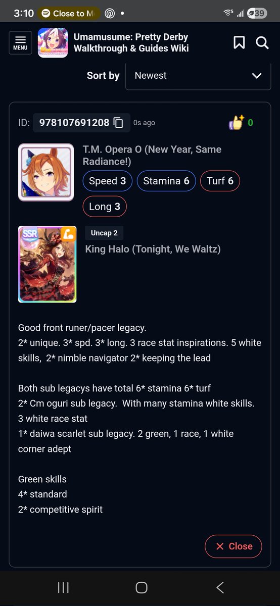 nestspill's tweet photo. Umamusume tm opera O new years legacy id friend code 
978107691208

Sorry for buzzwords but I am very happy with this legacy I hope you can use it. I plan on using to make long turf smart falcon!!! Very very usable for haru urara arima kinen!!!!! https://t.co/tAMzgqJhjV