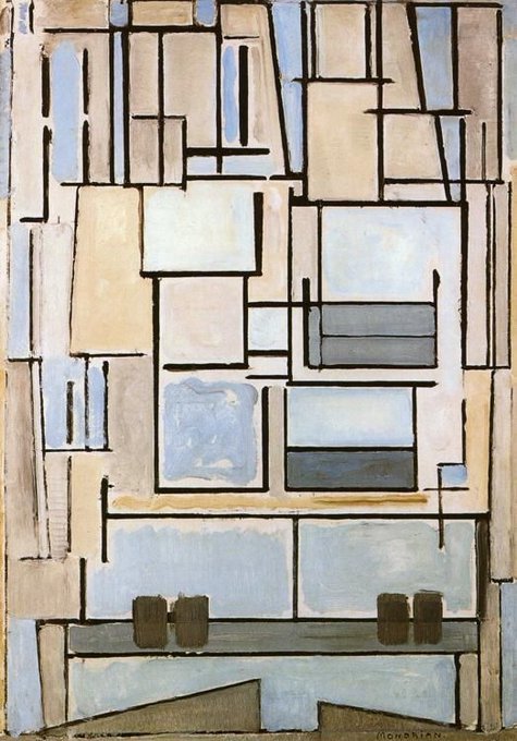 boudewijnsteur's tweet photo. Op deze dag in 1944 overleed de Nederlandse schilder Piet Mondriaan, een van de boegbeelden van De Stijl. Hij is vooral bekend van zijn geometrisch-abstracte werk, waarbij hij werkt met horizontale en verticale zwarte lijnen en primaire kleuren https://t.co/bmL68IiuPi