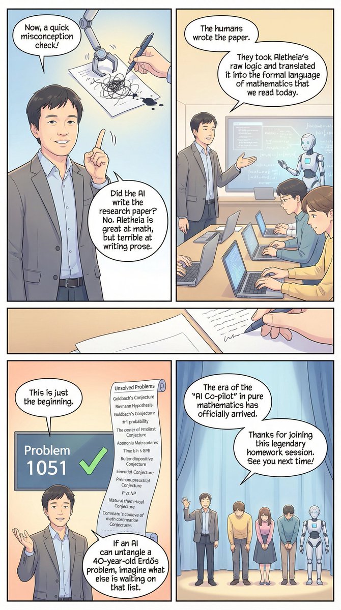 lmthang's tweet image. Thanks to @AwaitSeedIgnite for such a cute comic about the cool collaboration btw mathematicians and #DeepThink to solve Erdős 1051! cc @AcerFur