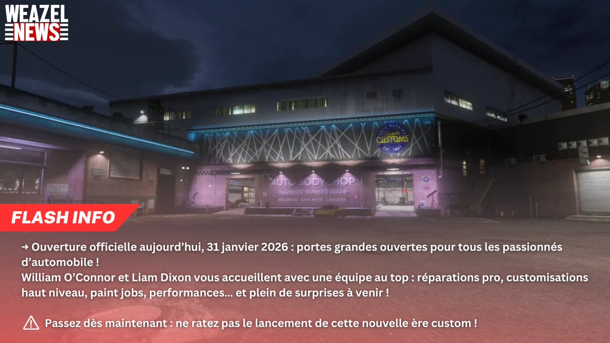WZN_SA's tweet photo. 🚨 FLASH INFO – Los Santos Customs

#LosSantosCustoms #OuvertureGarage #CustomCars #AutoRepair #SanAndreas #LosSantos https://t.co/8Qd7V7a9e5