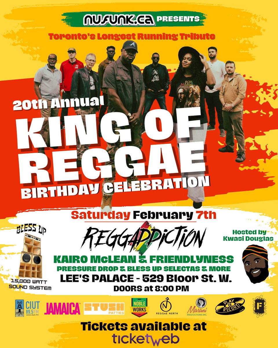 #Toronto’s longest-running Bob Marley Birthday Tribute marks 20 year mikestone at <a href="/LeesPalaceTO/">Lee's Palace</a>, bringing together live reggae, heavyweight sound system culture &amp; community spirit. Ft. @Reggaddiction <a href="/kairo_mclean/">Kairo mclean</a> <a href="/Friendlyness/">Friendly Ness</a> &amp; more via
<a href="/afrotoronto/">AfroToronto</a> 
afrotoronto.com/content/articl…