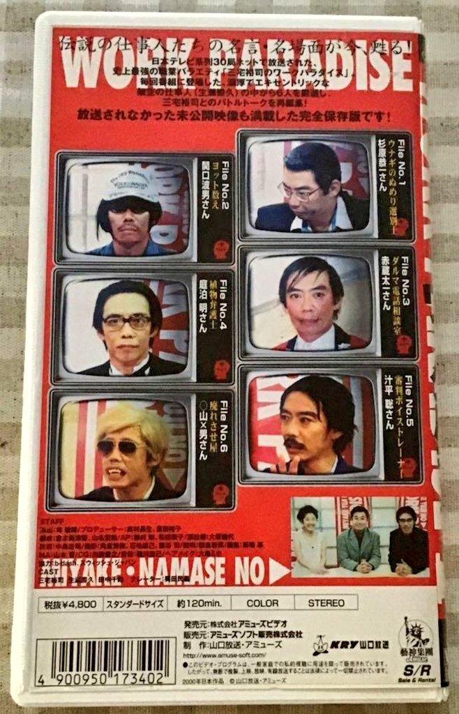 この「三宅裕司のワークパラダイス」のセルビデオ、持ってるんですが