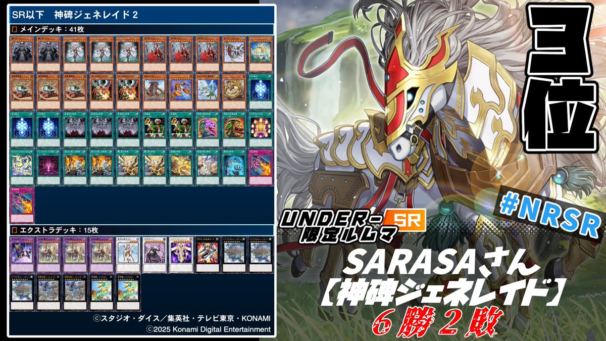hon_humms's tweet photo. 第三回UNDER-SRルムマ、ご参加いただきありがとうございました!
優勝:muさん【月光】
準優勝:celeさん【未界域暗黒界】
3位:SARASAさん【神碑ジェネレイド】
番外:ほんのりハム【ふわん】
公式レギュで使えなかったビステ採用の月光が優勝!!
全ハンデス暗黒界エグ過ぎて衝撃でした
#NRSR https://t.co/qbrfNGTDAL
