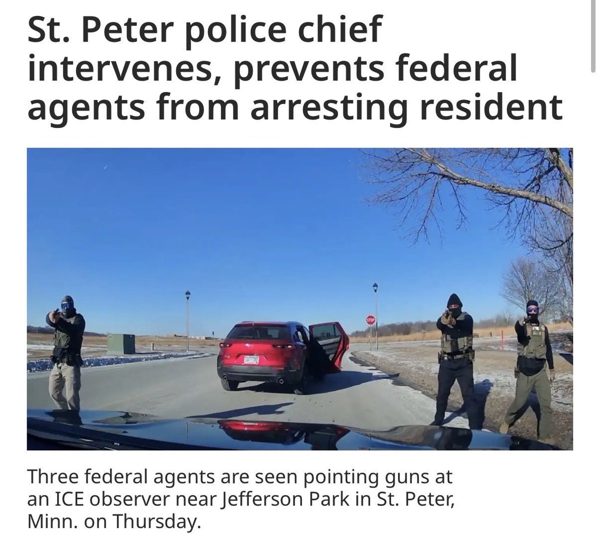 aravosis's tweet photo. There’s a video going around of ICE thugs pulling their weapons on an American woman for simply following them. I want you to check out how they’re holding their guns - sideways, in order to look “cool.” These guys apparently think they’re gang bangers. Could DHS be any more pathetic?