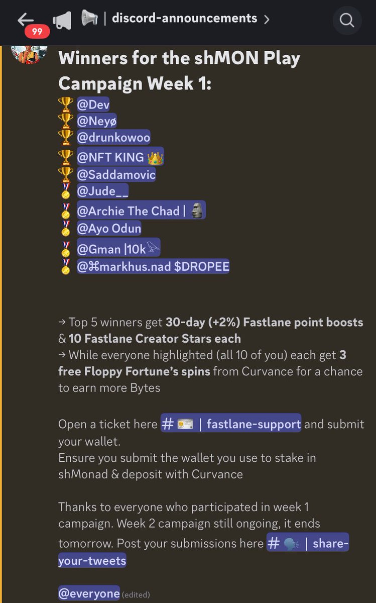 ayooduni's tweet photo. Congratulations to me for being part of Top 10 winners of the #shMON play campaign week 1๐ฅณ๐
Thank you @0xFastLane @Curvance https://t.co/a21sWQGLsM