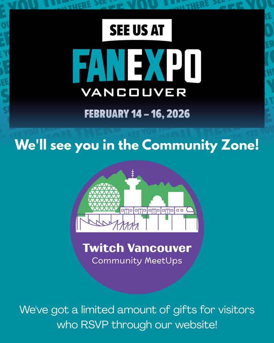 2026 and we're cooking!

Our first Community Booth at <a href="/FANEXPOVAN/">FAN EXPO Vancouver</a> this Valentine's weekend! Swing by and learn more about Twitch Vancouver, streaming, and/or a quick AMA with our volunteers!

And if you don't have Valentine's plans... ⬇️

#Vancouver