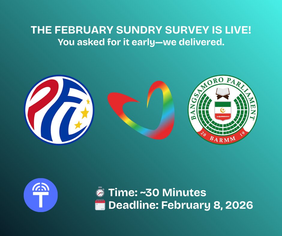 🚨 The February Monthly Sundry Survey is LIVE.  

You wanted it early, you asked for it!

⏳ ~30 minutes
⏰ Hard Deadline: February 8, 2026  

tally.so/r/eqrW2k