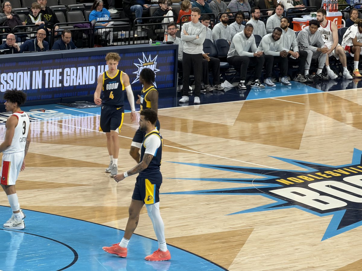 ScottAgness's tweet photo. NEW: All three Pacers two-way players were finally available as the Noblesville Boom dominated Birmingham for their fifth straight victory.

Team executives looked on, and two Pacers were courtside to support.

https://t.co/dkVCnxnPd2 https://t.co/xkS84KsRMs
