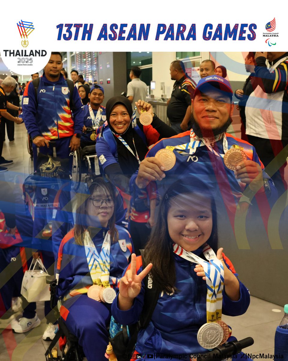 NpcMalaysia's tweet photo. Team Malaysia is back!
A proud homecoming at KLIA2 as our 354 strong contingent returned after an impressive 201 medal finish at APG Thailand 2025.
#APG2025 #TeamMAS #ParalympicCouncilMalaysia https://t.co/TwuLVtYp97